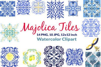 Majolica Tiles Kitchen Watercolor Clipart Sublimation Design Wedding B