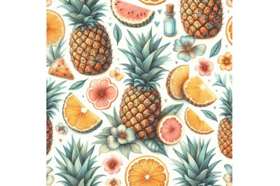 Watercolor pineapple fruit seamless pa