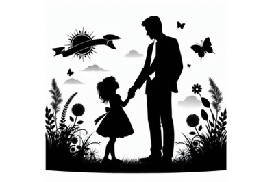 Father and girl with Happy Father`s day ba