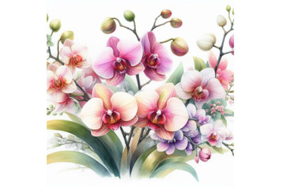 Watercolor orchid flowers