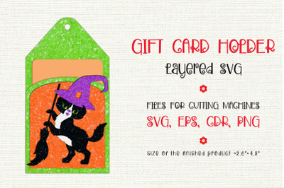 Cat with Broom | Halloween Gift Card Holder | Paper Craft Template