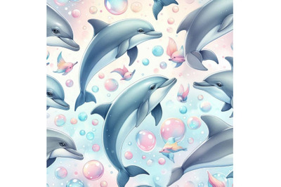 Watercolor lovely dolphins seamless pa