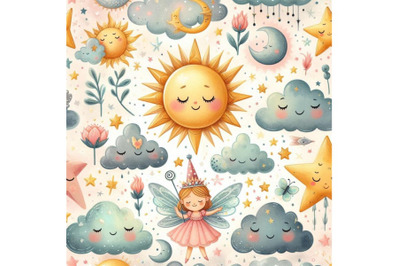 Watercolor fairy tale seamless pattern