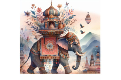 ndian elephant watercolor illustration