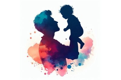 Father holding baby silhouette plus abstra