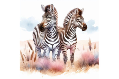 Watercolor zebra on white background