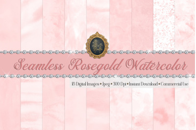 18 Seamless Rosegold Watercolor Digital Papers