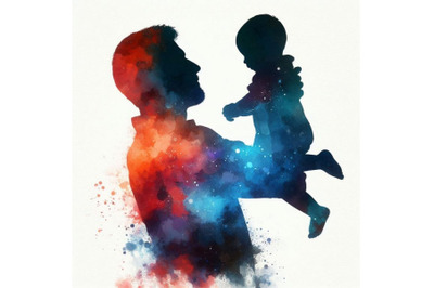 Father holding baby silhouette plus abstra