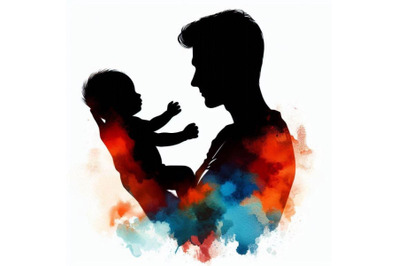 Father holding baby silhouette plus abstra