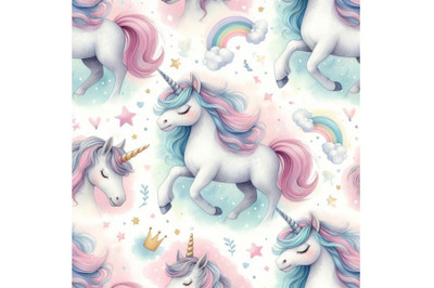 Watercolor unicorn seamless pattern