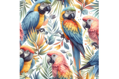 Watercolor parrots seamless pattern