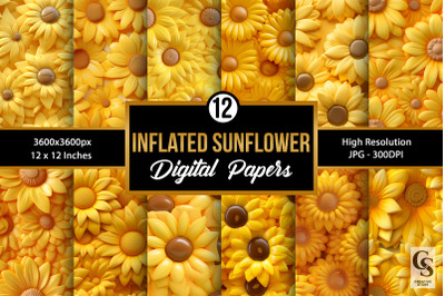 Inflated 3D Sunflowers Digital Papers