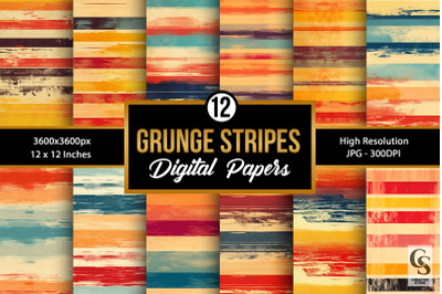 Sunset Retro Grunge Stripes Digital Papers