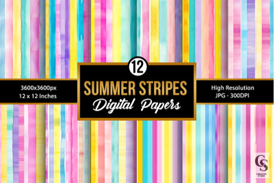 Summer Watercolor Stripes Pattern Digital Papers