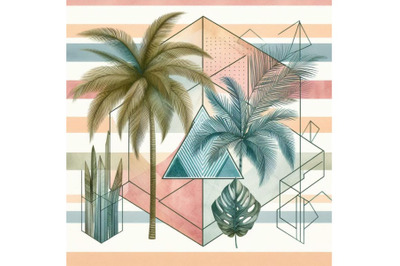 Watercolor palm tree print in geometri