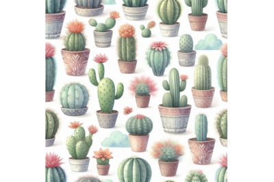 Watercolor seamless cactus pattern