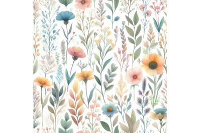 Watercolor meadow seamless pattern