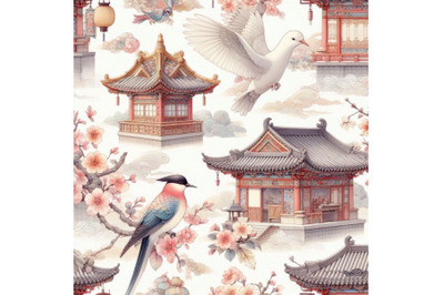 Chinese watercolor seamless pattern