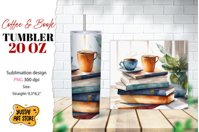 Coffee tumbler wrap. Coffee and book sublimation design