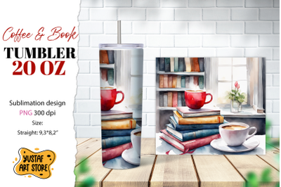 Coffee tumbler wrap. Coffee and book sublimation design