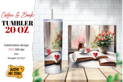 Coffee tumbler wrap. Coffee and book sublimation design