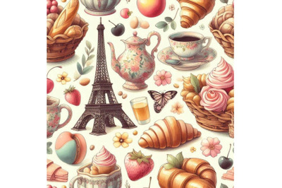 French watercolor seamless pattern