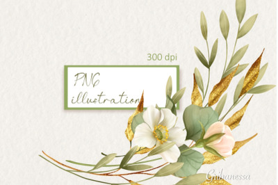 Flower arrangement with gold PNG | Floral Sublimation