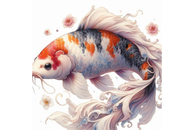 Watercolor asian koi isolated on white background