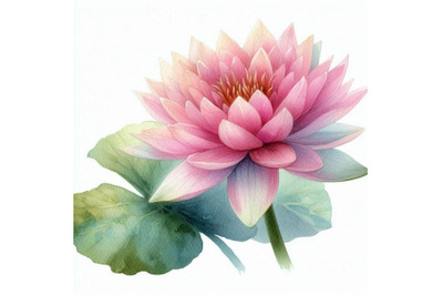 Watercolor pink water lily flower