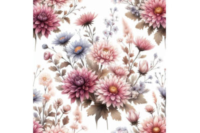 Watercolor aster seamless pattern