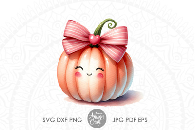 Pumpkin with pink Coquette Bow | kawaii art | Kawaii Fall