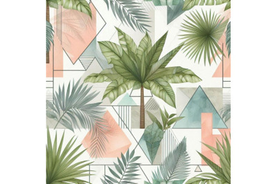 Watercolor tropical leaves and palm trees in