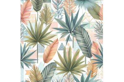 Watercolor tropical leaves and palm trees in