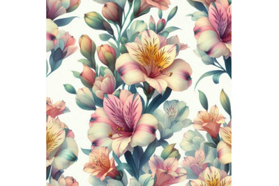 Watercolor Alstroemeria flowers seamless pa