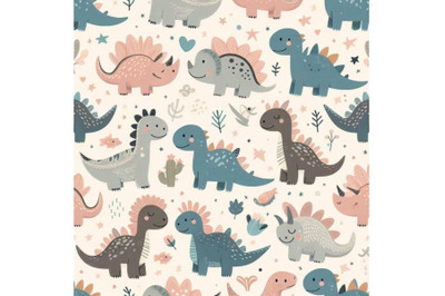 Cute cartoon dinosaurs seamless pattern in s