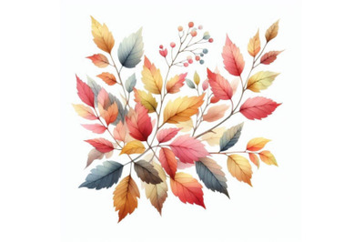 Watercolor autumn branch with colorful leav