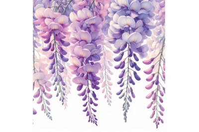 Wisteria flower. Watercolor wisteria seamless pattern