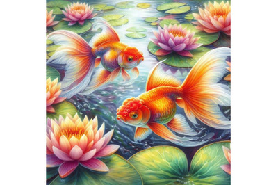 Watercolor asian goldfishes