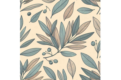 Olive leaves seamless pattern in continuou