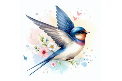 Watercolor Swallow on white background