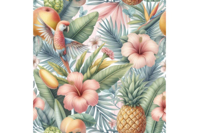 Watercolor tropical summer seamless patter