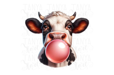 Cow Bubble Gum Art: Transparent PNG Digital Download