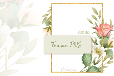 Gold frame PNG | Frame with flowers