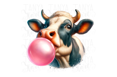 Cow with Bubble Gum PNG Designs for Crafting Projects