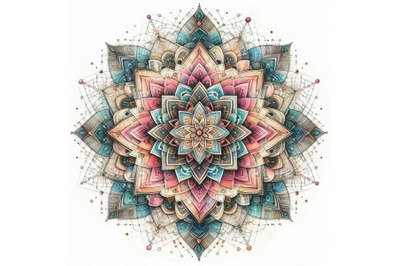 Watercolor mandala with sacred geometry