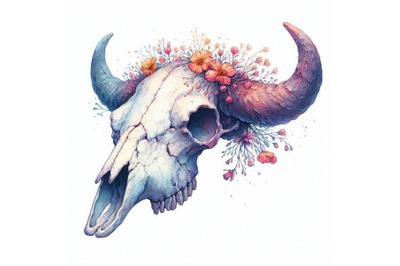 Watercolor buffalo skull