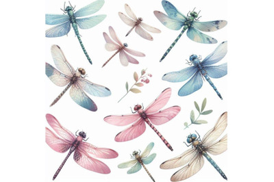 Watercolor dragonfly set