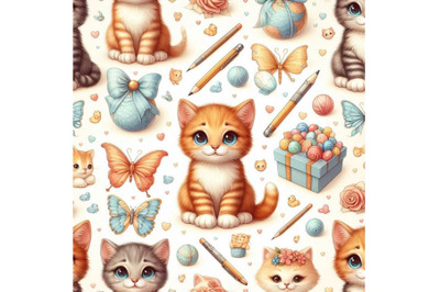 Kitten seamless pattern