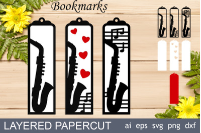 Music layered bookmarks, Saxophone svg