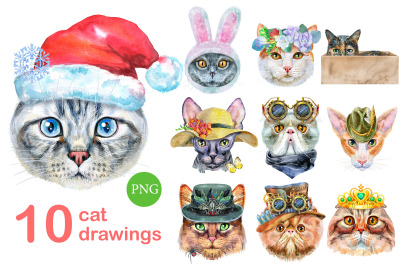 Watercolor cats. Set 1